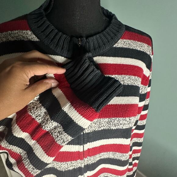 Liz Claiborne LizSport Black Red Striped Cardigan – Classic Retro Style - Picture 7 of 8